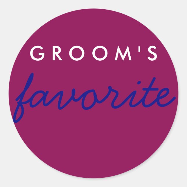 Personalisiert Groom's Lieblings Magenta Navy Blau Runder Aufkleber (Vorderseite)