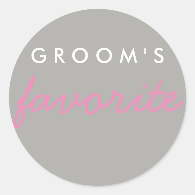 Personalisiert Groom's Lieblings-Rosa Grau Runder Aufkleber (Vorderseite)