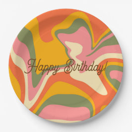 Personalisiert Groovy Retro Marble Orange Balloon Pappteller