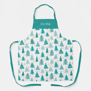 Personalisiert Grün Aquamariner Weihnachtsbaum Küc Schürze