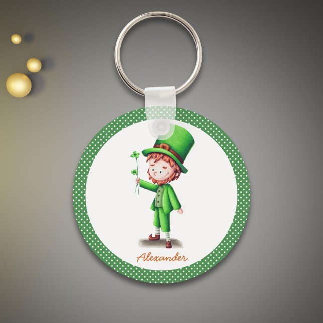 Personalisiert grün mit Polka Dots Leprechaun Schlüsselanhänger (Von Creator hochgeladen)