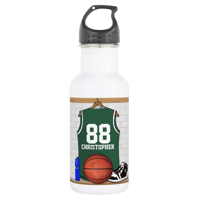 Personalisiert-grün-weiße Basketball-Trikots Edelstahlflasche (Vorderseite)