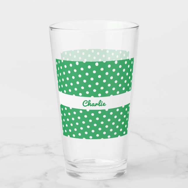 Personalisiert-grün-weißer Polka-Dot Gemustert Glas (Rückseite)