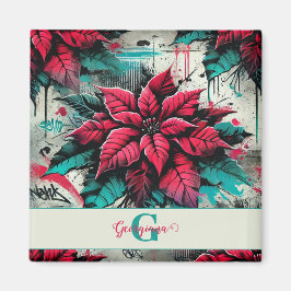 Personalisiert Grungy Poinsettia Floral Graffiti Magnet