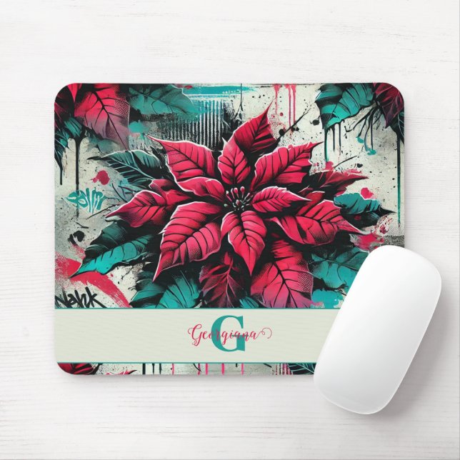 Personalisiert Grungy Poinsettia Floral Graffiti Mousepad (Mit Mouse)