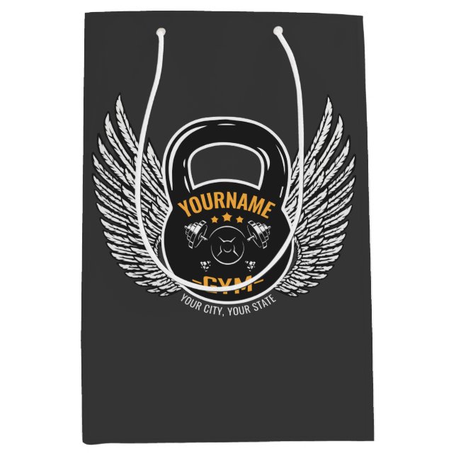 Personalisiert GYM Fitness Trainer Kettlebell Mittlere Geschenktüte (Vorderseite)