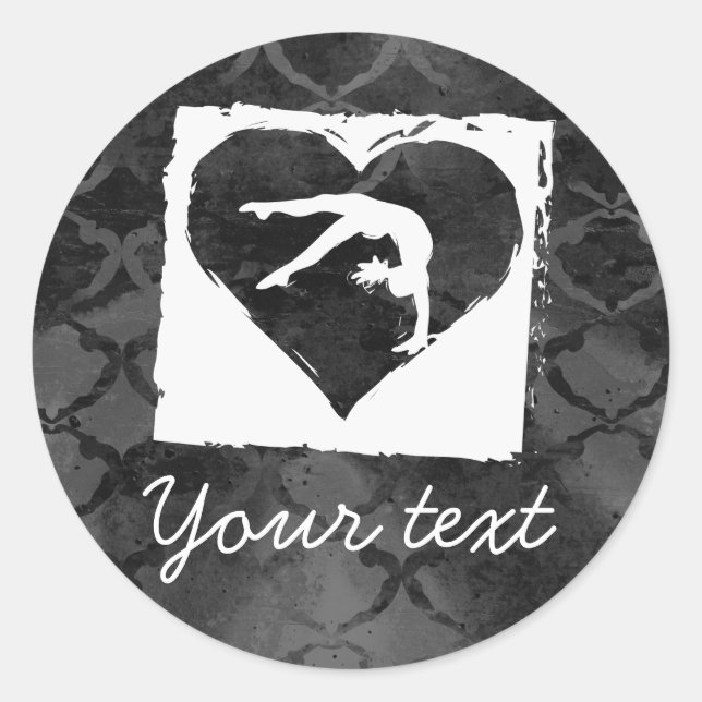 Personalisiert Gymnastik Dance Heart Grau Runder Aufkleber (Vorderseite)