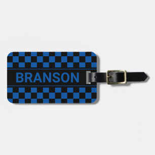 Personalisiert H Bar Blue Checked Gepäckanhänger