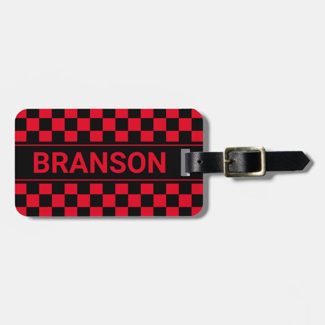 Personalisiert H Bar Red Checked Gepäckanhänger (Vorderseite horizontal)
