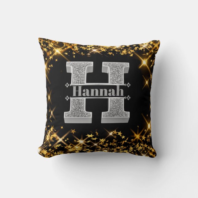 Personalisiert H Initial Silver Monogram Ihr Name Kissen (Vorderseite)