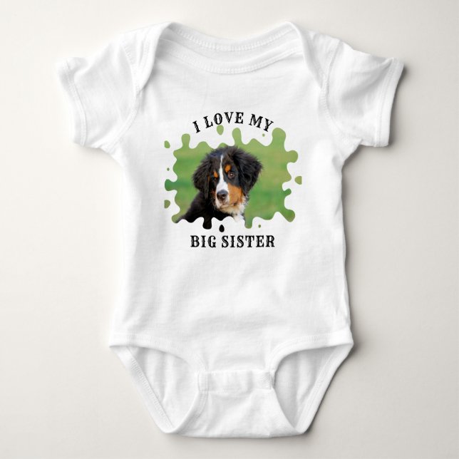 Personalisiert habe ich Liebe mein Big Sister Dog  Baby Strampler (Vorderseite)