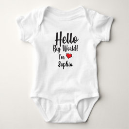 Personalisiert Hallo Big World! Ich bin BABY NAME Strampler