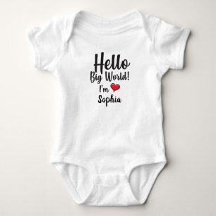 Personalisiert Hallo Big World! Ich bin BABY NAME  Strampler