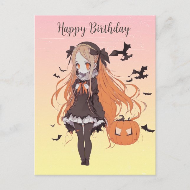 Personalisiert Halloween Anime Girl Postkarte (Vorderseite)