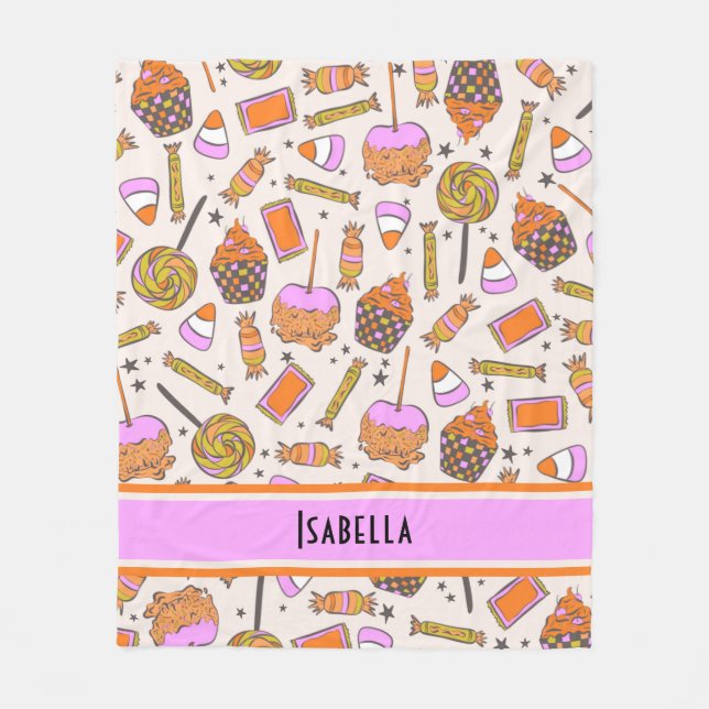 Personalisiert Halloween Candy Retro Groovy Blanke Fleecedecke (Vorderseite)