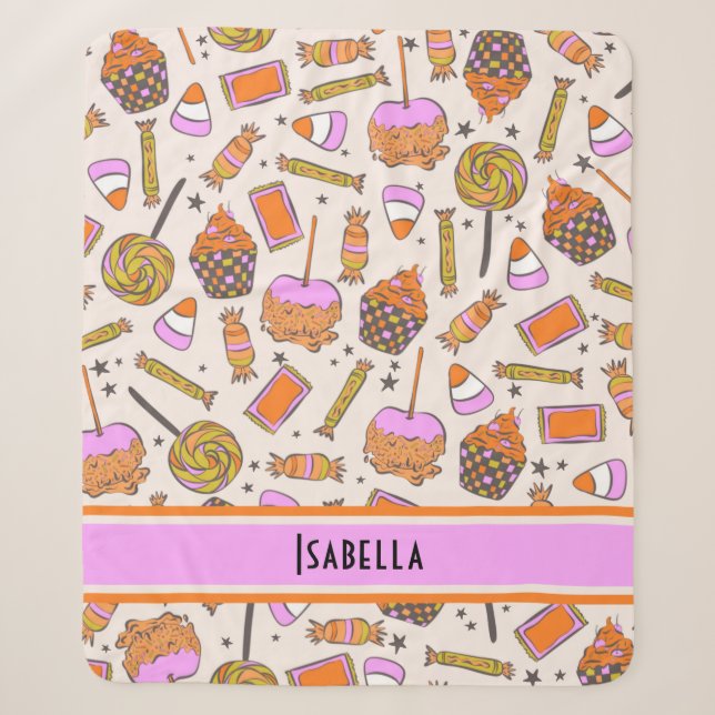 Personalisiert Halloween Candy Retro Groovy Blanke Sherpadecke (Vorderseite)