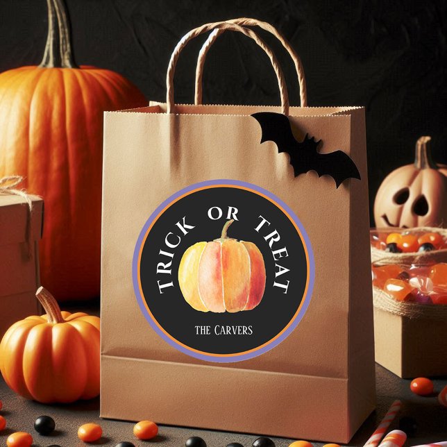 Personalisiert, Halloween Trick oder Treat w/Pumpk Runder Aufkleber (Von Creator hochgeladen)
