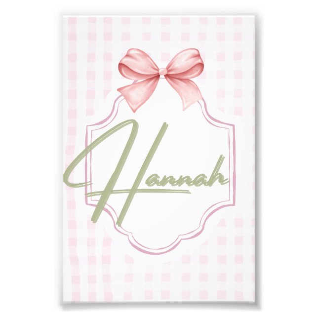 Personalisiert Hannah Baby Girl Kinderzimmer Bow&G Fotodruck (Vorne)