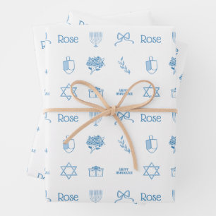 Personalisiert Hanukkah Preppy Sweet Geschenkpapier Set