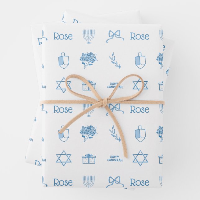 Personalisiert Hanukkah Preppy Sweet Geschenkpapier Set (Beispiel)