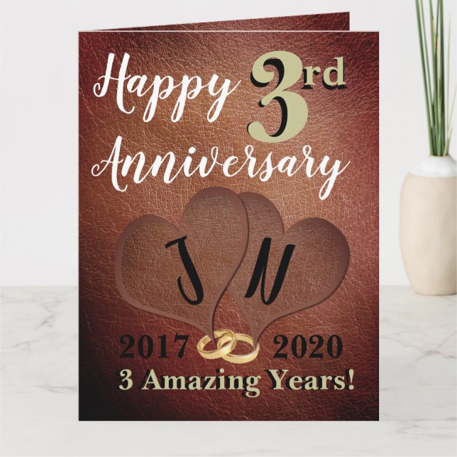 Personalisiert Happy 3. Wedding Anniversary Card Karte (Vorderseite)