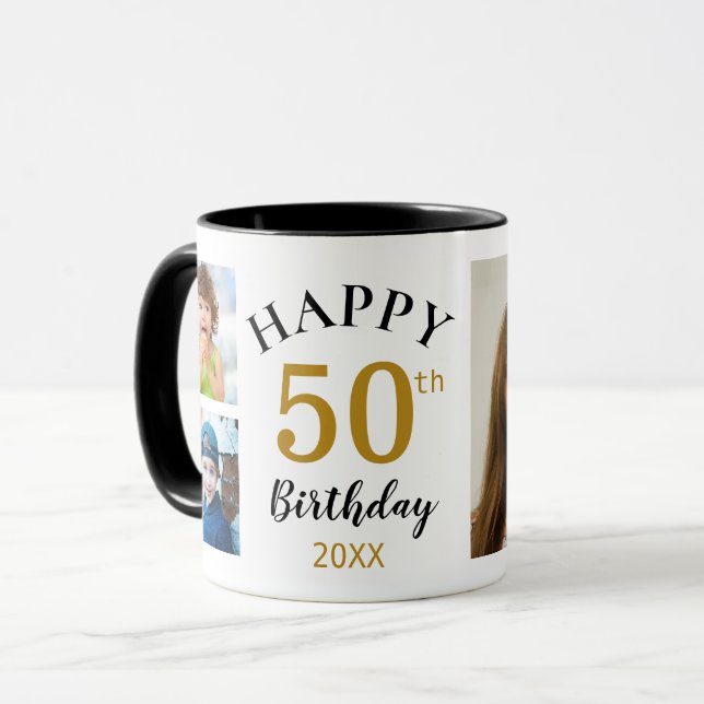 Personalisiert Happy 50. Geburtstag 5 FotoCollage Tasse (Vorderseite Links)