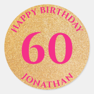 Personalisiert Happy 60. Geburtstag Gold Glitzer Runder Aufkleber