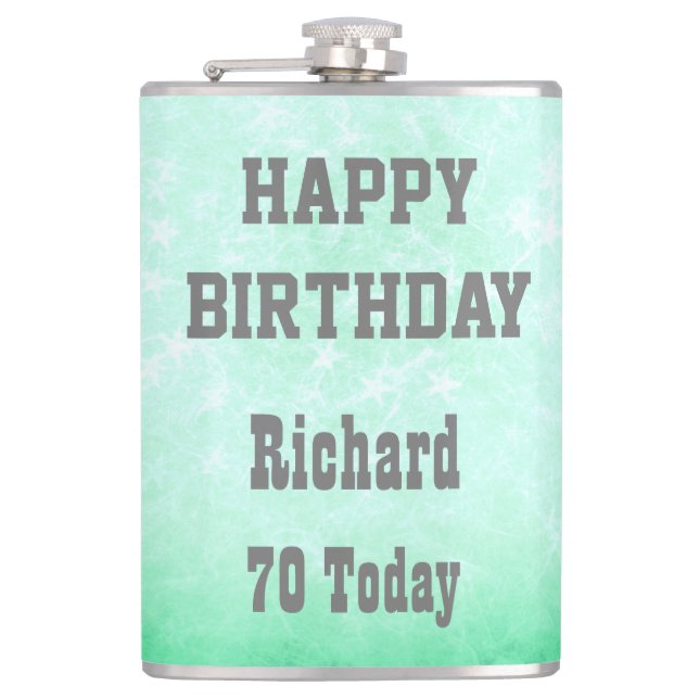 Personalisiert Happy 70. Geburtstag Design Flachmann (Vorderseite)