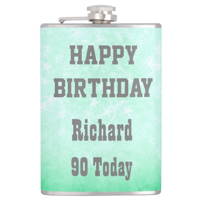 Personalisiert Happy 90. Geburtstag Design Flachmann (Vorderseite)