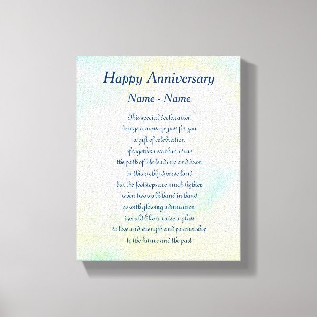 Personalisiert Happy Anniversary Gedicht Art Leinwanddruck (Vorderseite)