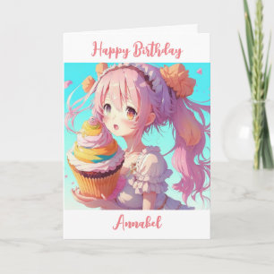 Personalisiert Happy Birthday Anime Girl Cupcake Karte