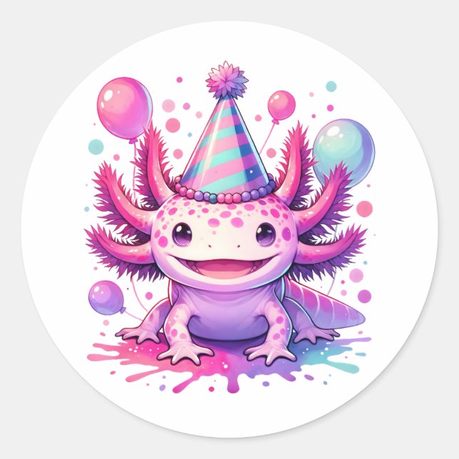 Personalisiert Happy Birthday Axolotl Runder Aufkleber (Vorderseite)