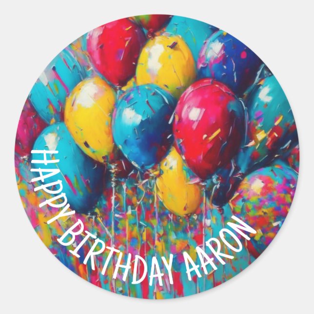 Personalisiert Happy Birthday Balloons Runder Aufkleber (Vorderseite)