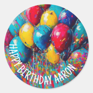 Personalisiert Happy Birthday Balloons Runder Aufkleber