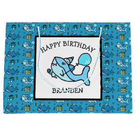 Personalisiert Happy Birthday Blue Baby Shark Große Geschenktüte