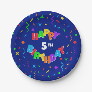 Personalisiert Happy Birthday - Blue Confetti Pappteller