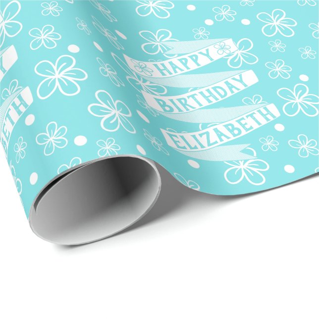 Personalisiert Happy Birthday Blume Doodle Geschenkpapier (Rolleneckpunkt)