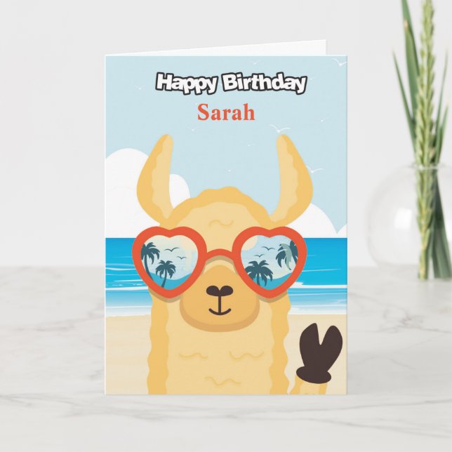 Personalisiert Happy Birthday Card - Beach Lama Karte (Vorderseite)