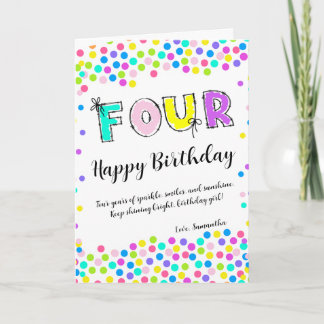 Personalisiert Happy Birthday Card Girl Age 4 Karte