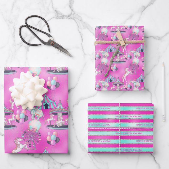 Personalisiert Happy Birthday Circus Geschenkpapier Set (Vorderseite)