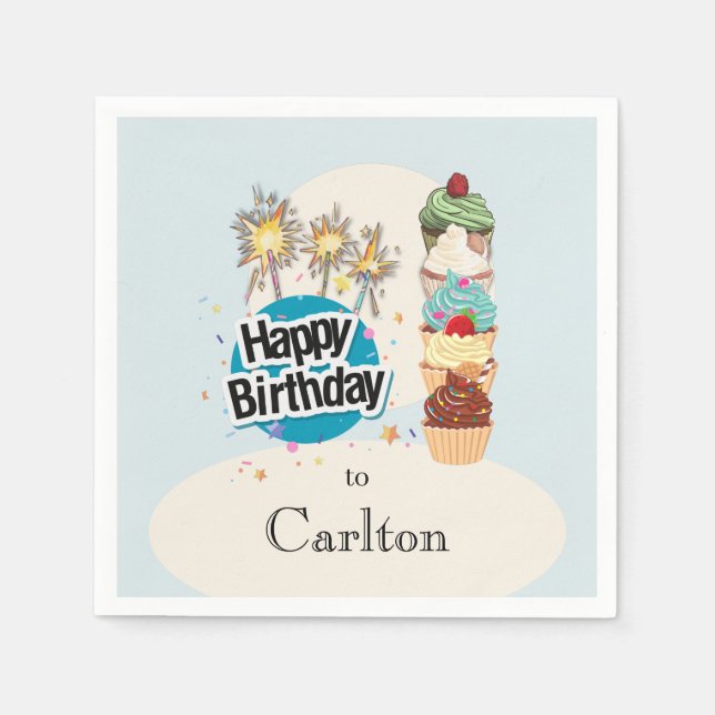 Personalisiert Happy Birthday Cupcake Paper Napkin Serviette (Vorderseite)