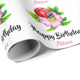 Personalisiert Happy Birthday Floral Ladybug Geschenkpapier