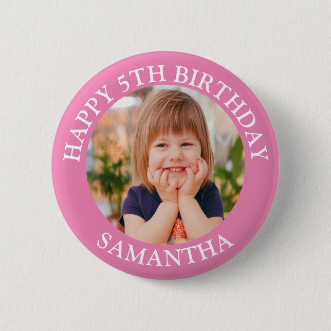 Personalisiert Happy Birthday Foto Name Age Button (Vorderseite)