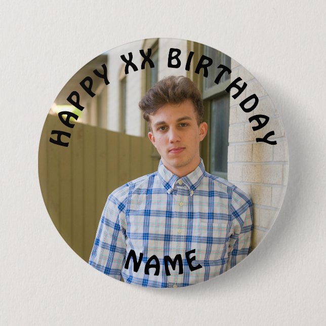 Personalisiert Happy Birthday Foto Name and Age Ab Button (Vorderseite)