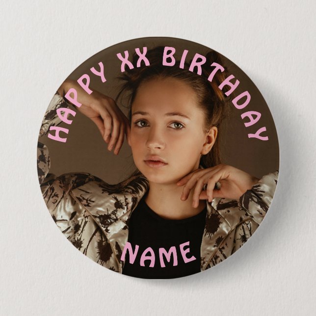 Personalisiert Happy Birthday Foto Name und Alter Button (Vorderseite)