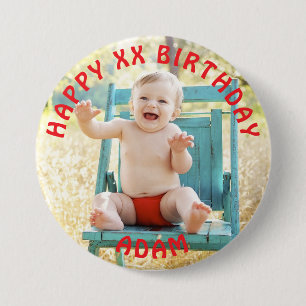 Personalisiert Happy Birthday Foto Name und Alter Button