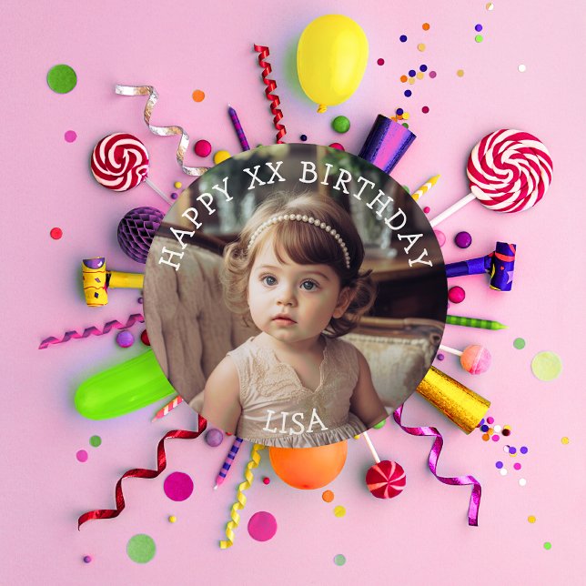 Personalisiert Happy Birthday Foto Name und Alter Button (Von Creator hochgeladen)