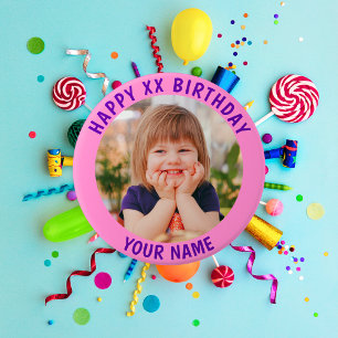 Personalisiert Happy Birthday Foto Name und Alter Button