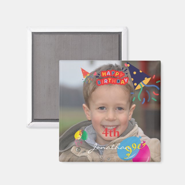 Personalisiert Happy Birthday Foto Square Magnet (Vorderseite/Rückseite)