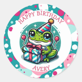 Personalisiert Happy Birthday Frog Themed Runder Aufkleber